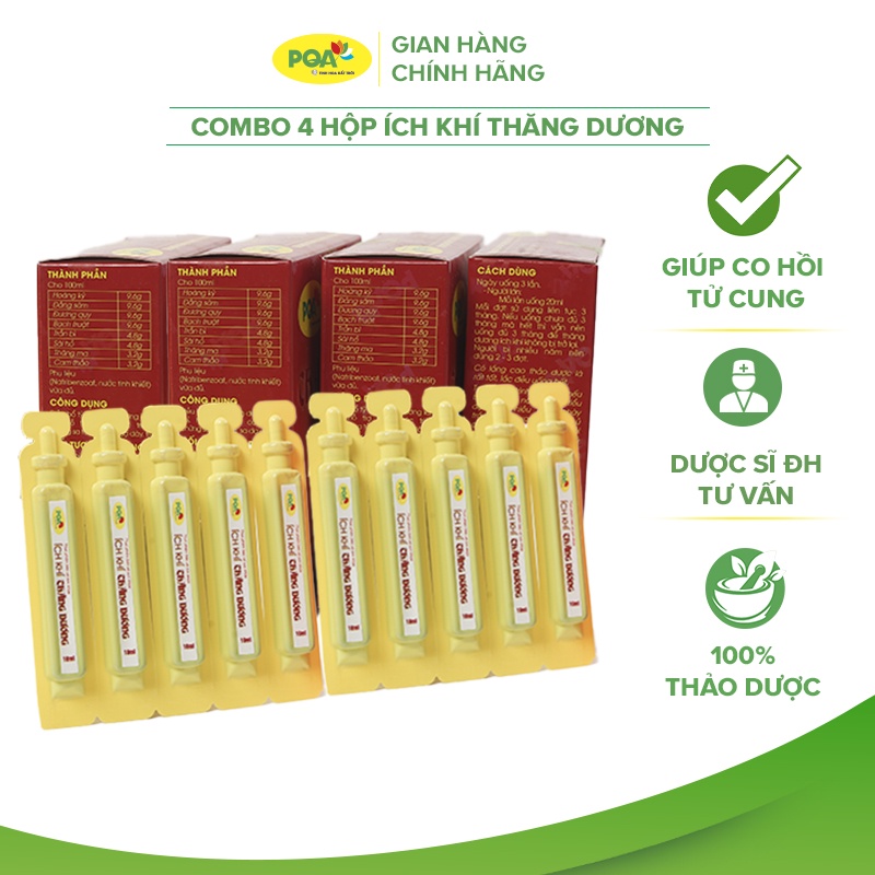 4 Hộp Ích Khí Thăng Dương PQA Hỗ Trợ Giảm Các Triệu Chứng Sa Tử Cung, Điều Bổ Tỳ Vị Hộp 10 Ống