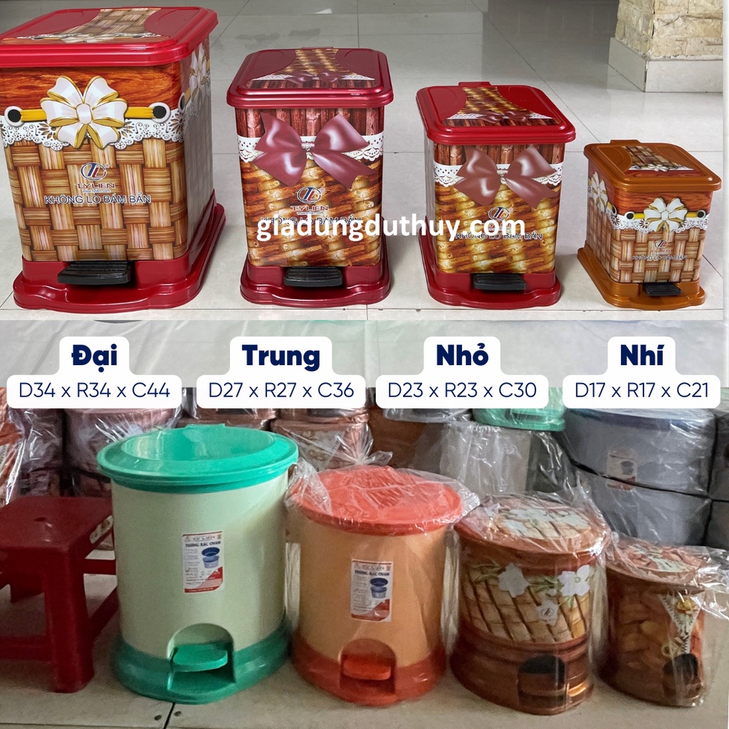 Thùng rác nhựa đạp chân hình vuông, thùng rác nhựa có nắp size mini, nhỏ, trung, lớn đựng rác văn phòng, rác nhà bếp