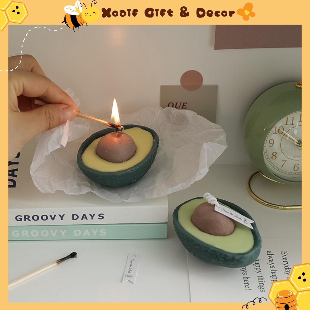 Nến sáp thơm hình quả bơ trái bơ, nến đậu nành decor khử mùi phòng - Xoaif.giftdecor