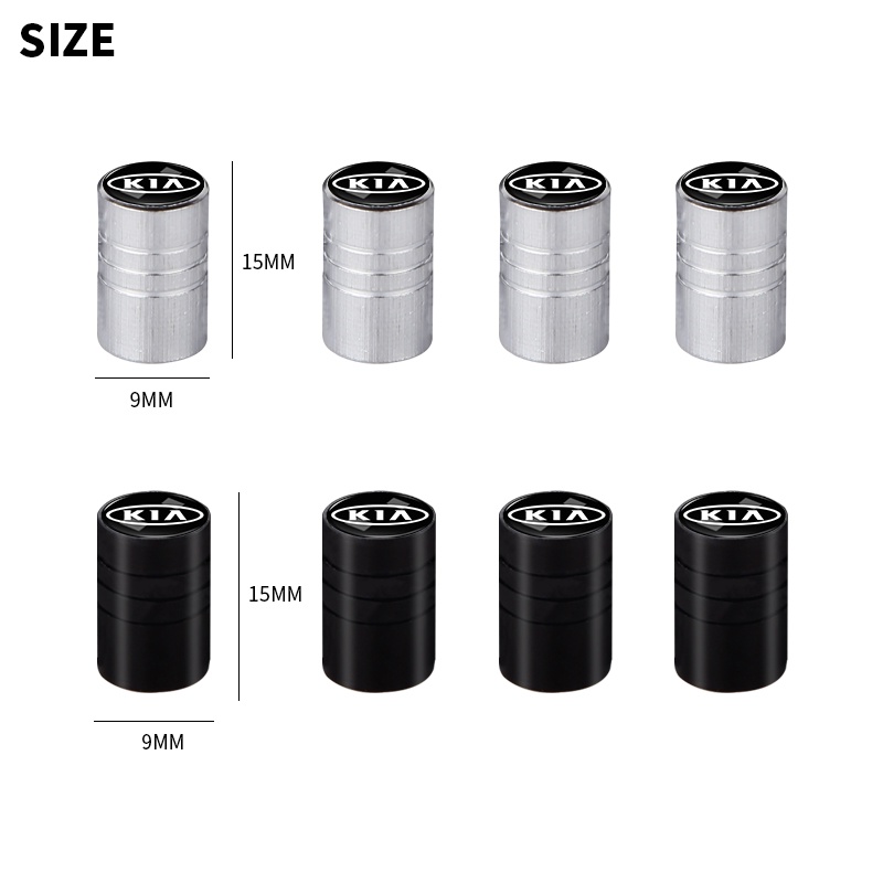 Set 4 Nắp Đậy Lốp Xe Hơi Hình Trụ Bằng Nhôm Màu Đen / Bạc In Logo