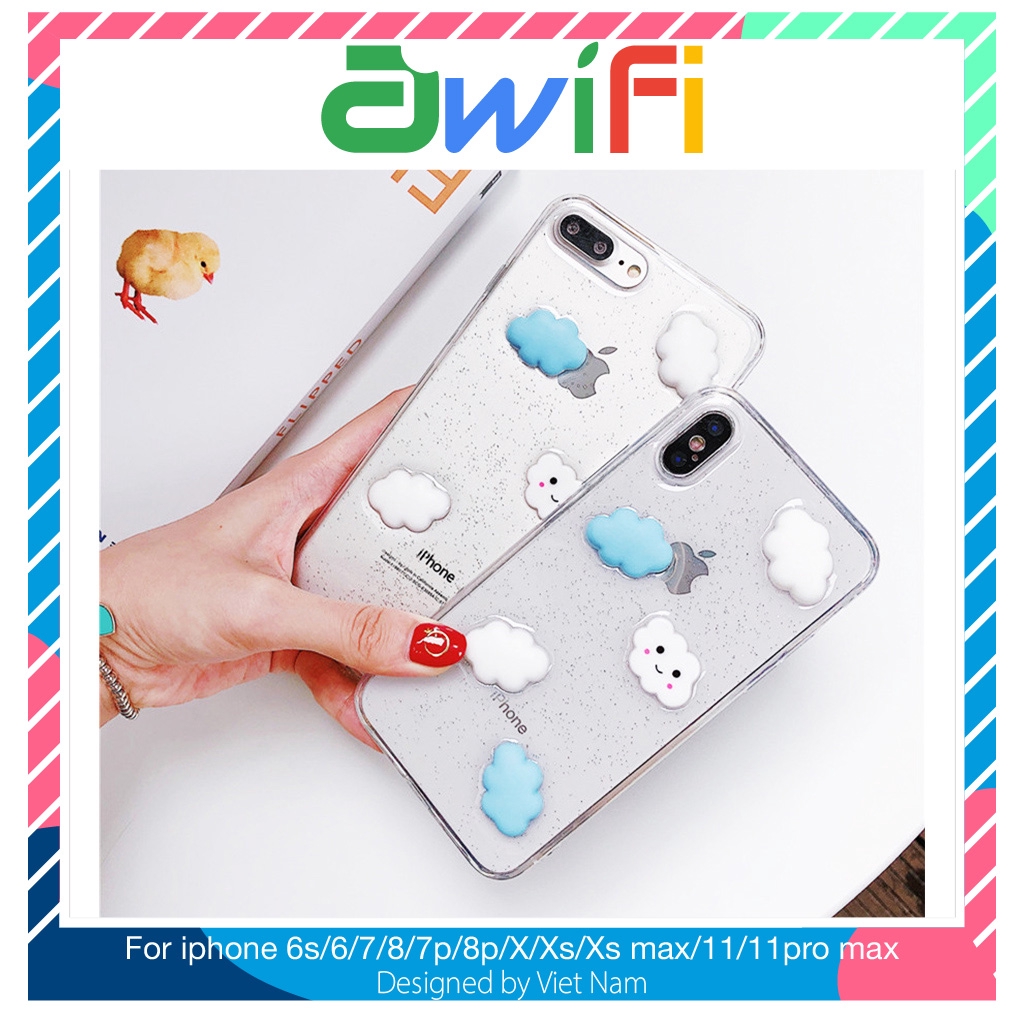 Ốp lưng iphone 3d mây kim tuyến 5/5s/6/6plus/6s/6splus/7/7plus/8/8plus/x/xr/xs/11/12/pro/max/plus/promax - Awifi