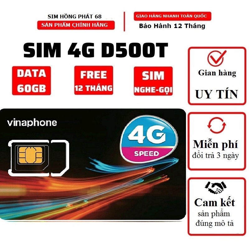 New Sim 4G Vinaphone ( D500T,VD149 )Trọn Gói 1 NĂM - DATA TỐC ĐỘ CAO 1440GB - THÍCH HỢP PHÁT WIFI OTO - MAX BĂNG THÔNG