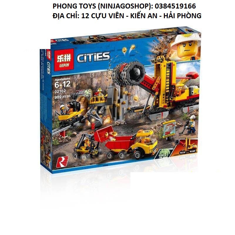 Lắp ráp xếp hình Lego City 60188 sy6999 Bela 10876 Lepin 02102 : Khu khai thác mỏ vàng có gấu đen 989 mảnh