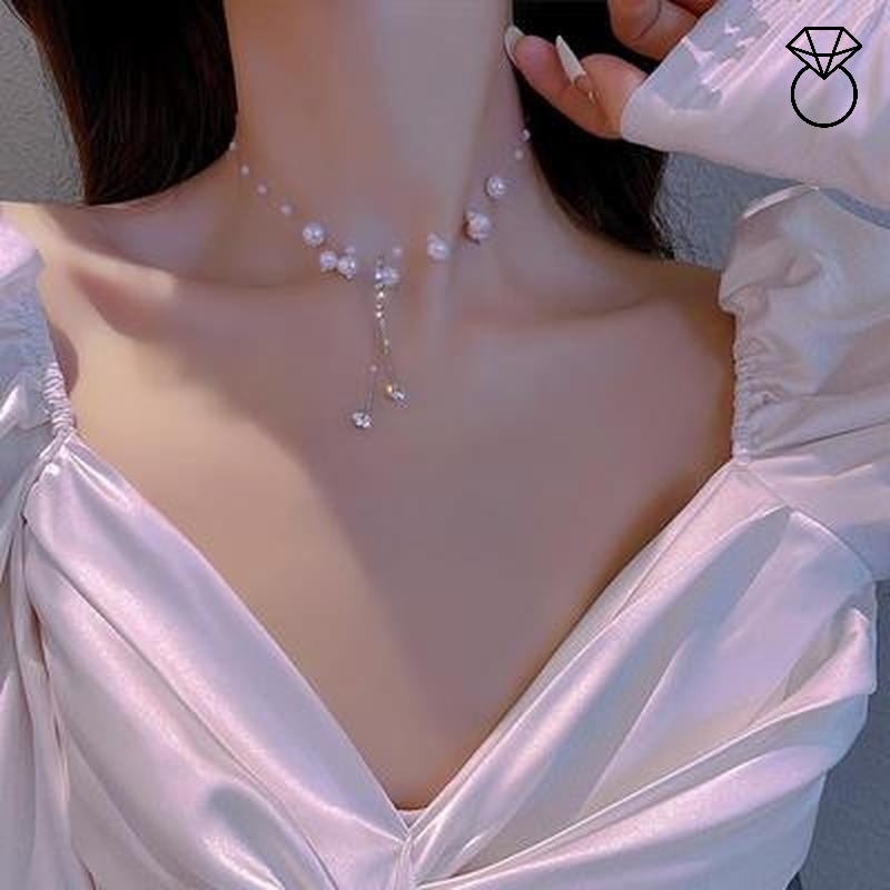 Vòng Cổ Tua Rua Hình Nơ Đính Đá Ngọc Trai Ngọt Ngào