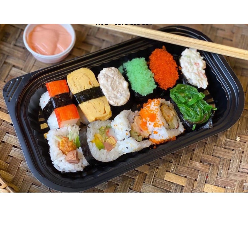 [50 bộ] Khay nhựa đế đen nắp trong đựng sushi, mì xào, sầu riêng, trái cây..( khay HT17) !! | BigBuy360 - bigbuy360.vn