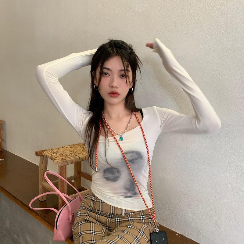 Áo Thun Lửng Tay Dài Nhuộm Màu Bảo Vệ Cho Nữ