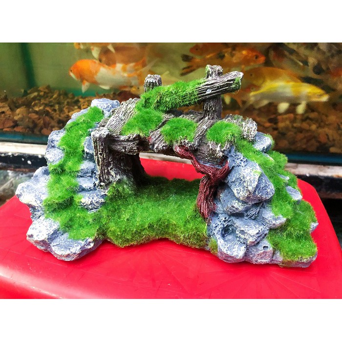 CẢNH NÚI HANG TRANG PHỦ RÊU TRANG TRÍ HỒ CÁ NON BỘ 19X12X9CM