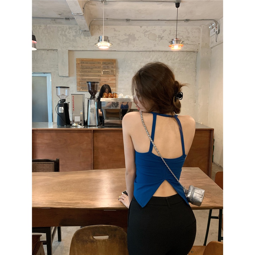 Cocory vn Áo Croptop Hai Dây Dáng Ôm Thiết Kế Lệch Tà Thời Trang Quyến Rũ Cho Nữ