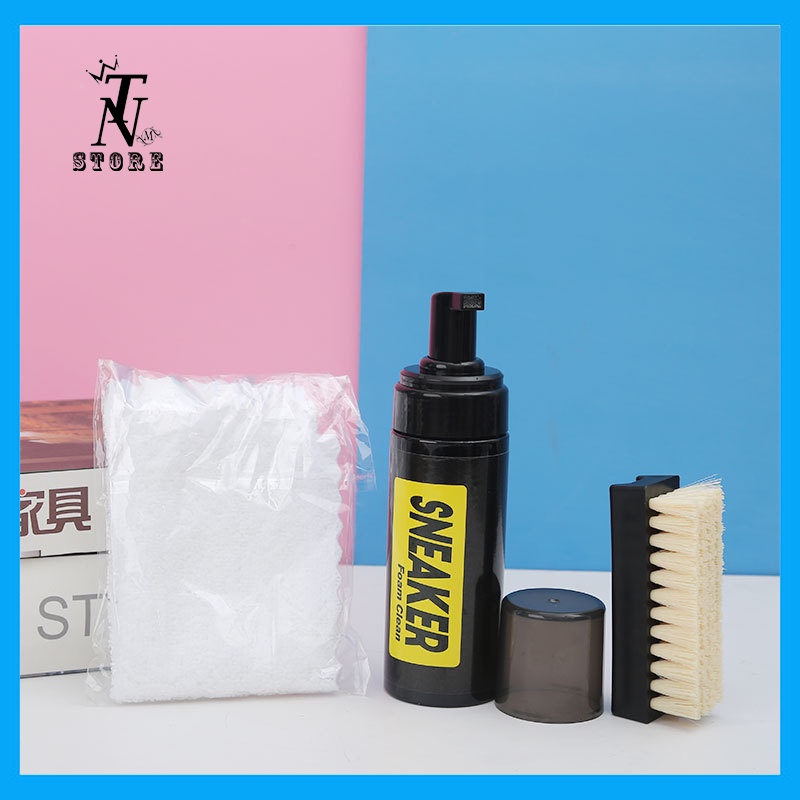Bộ vệ sinh giày Sneaker Cleaning 3 món gồm chai tạo bọt tuyết, bàn chải, khăn lau giày-TN
