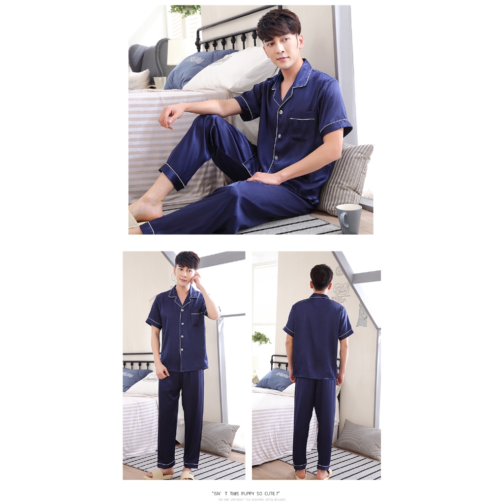 Set Đồ Ngủ Pijama Ngắn Tay Vải Phi Bóng Cho Cặp Đôi Size M-5Xl