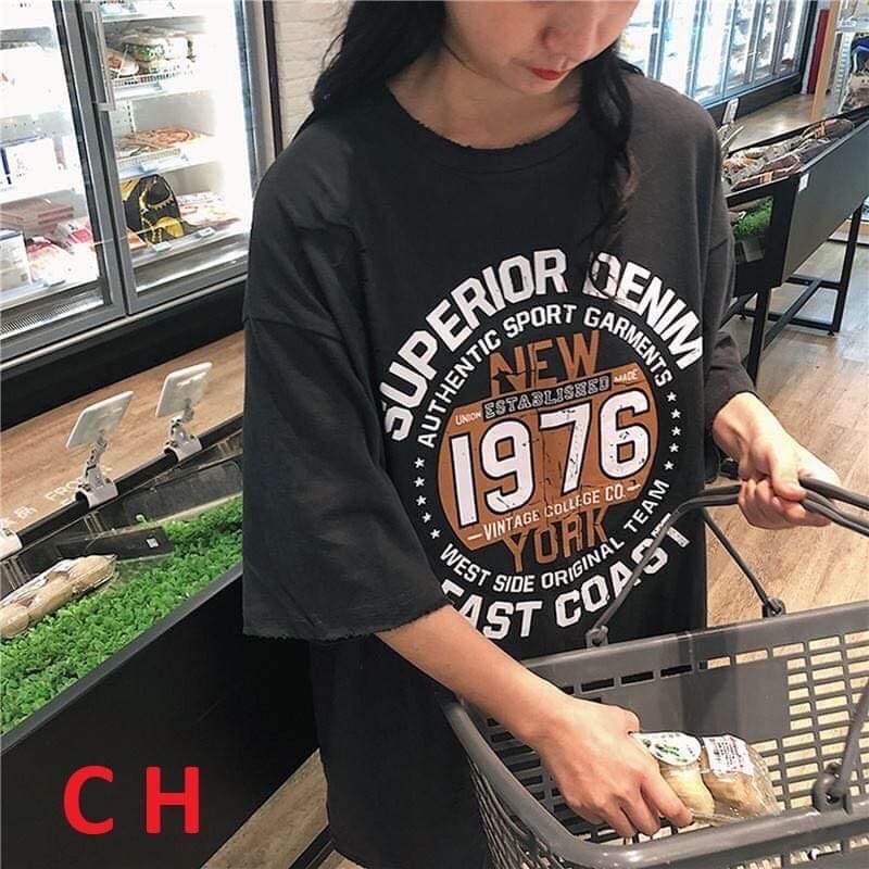 Áo Thun Nam Nữ Cổ Tròn Unisex Form Rộng 1976☘Phông Basic Cotton Oversize Sad boiz cá tính trend 2022 giá rẻ