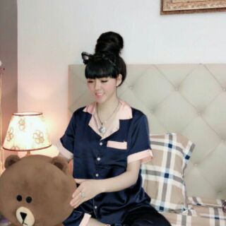 Set bộ phi lụa phối màu hàng shop cao cấp