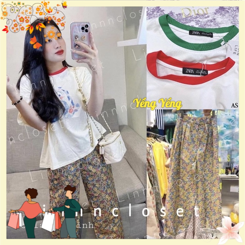 SNU629 - SET NỮ ÁO TRẮNG THỎ CỔ VIỀN QUẦN THÔ HOA