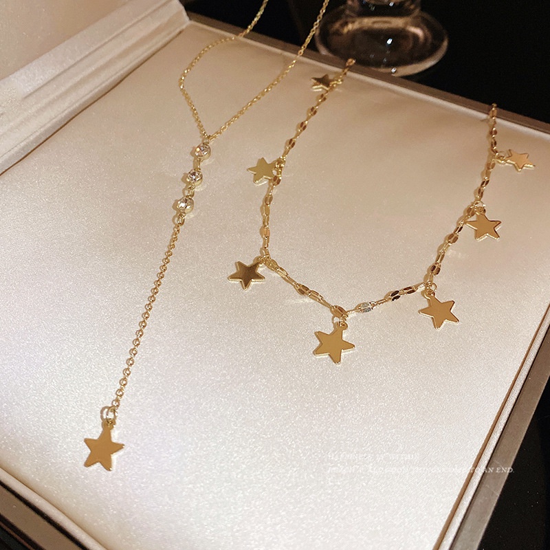 Vòng Cổ choker Dáng Dài Đính Hạt Ngọc Trai Và Ngôi Sao Năm Cánh Dễ Phối Đồ Thời Trang Cho Nữ