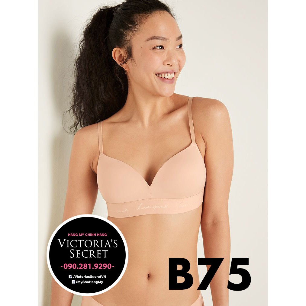 (Bill Mỹ 34B/B75) Áo lót nude nâng ngực không gọng (214), dòng WEW Wireless Beige - Victoria's Secret Pink