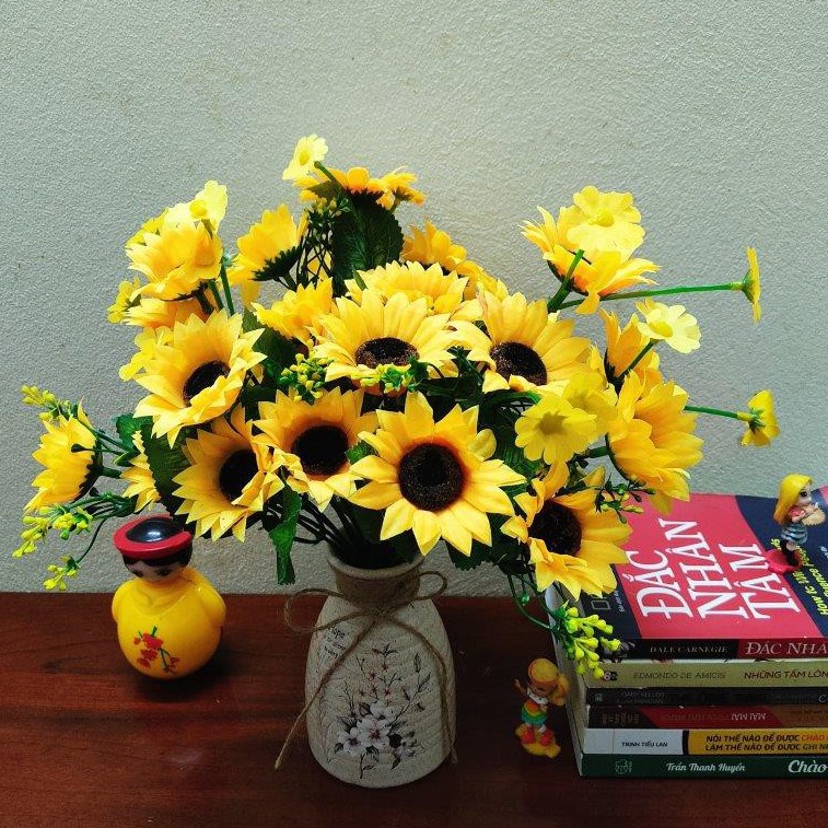 [HOA GIẢ CAO CẤP] 10 bông Hoa Hướng Dương/ 1 cành lớn hoa giả nhân tạo, trang trí văn phòng, gia đình, quán giải khát