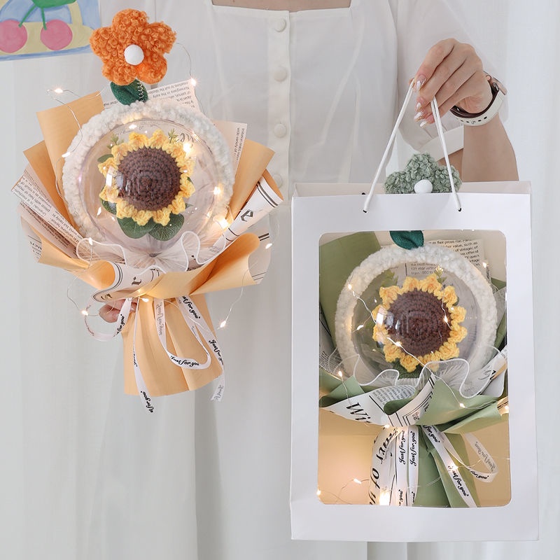 Sản Phẩm Hoàn Thiện Bó Hoa Hướng Dương Bằng Len Dệt Kim Sáng Tạo Làm Quà Tặng Sinh Nhật / Valentine Cho Bé Gái