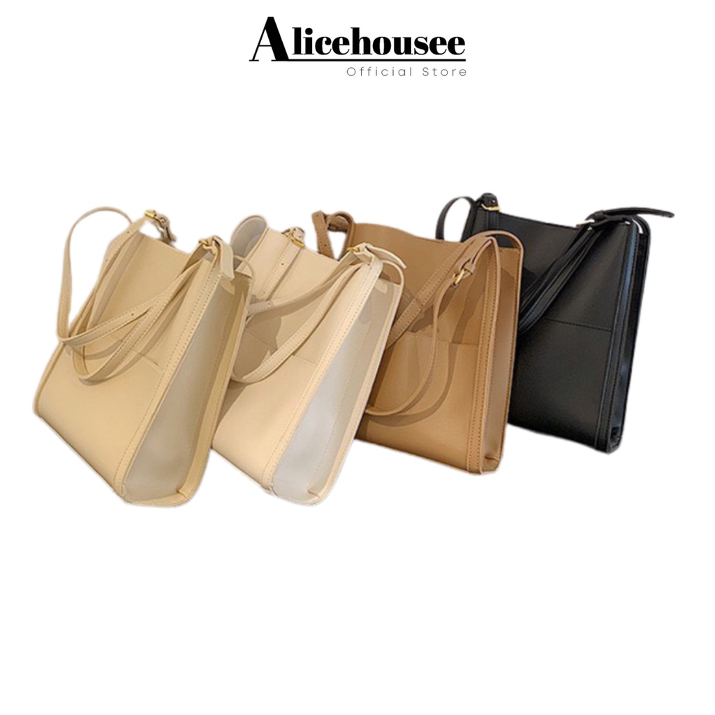 Túi note đeo vai nữ Alice Housee 27x25cm chất liệu da PU cao cấp ba màu nâu be đen dạo phố hẹn hò