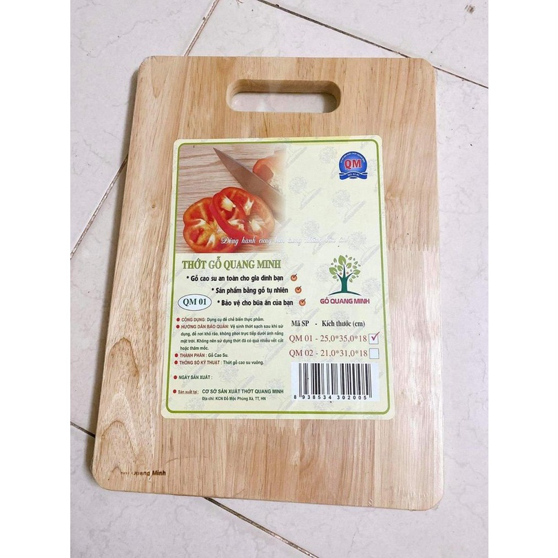 Thớt Gỗ Cao Su Chính Hãng Công Ty Quang Minh, Kích Thước 25x35x18 - Có Sỉ Rẻ