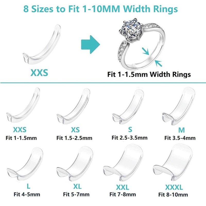 Dụng cụ điều chỉnh giảm kích thước nhẫn bằng silicon trong suốt 8 kích cỡ