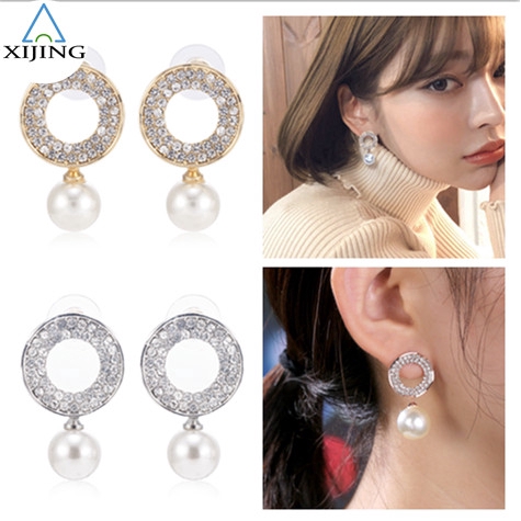 Hoa Tai Dáng Tròn Đính Đá Thời Trang Cho Nữ