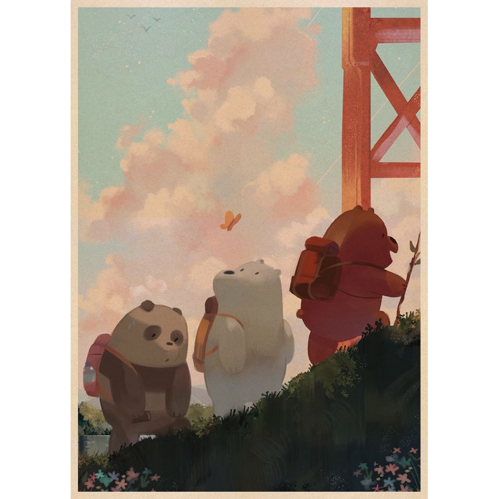 Poster giấy kraft trang trí tường hình We Bare Bears