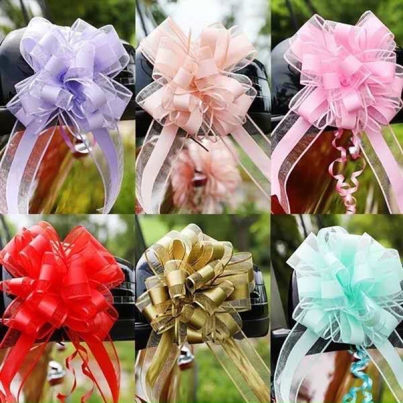 10 nơ rút tú cầu Viền Voan trang trí giỏ quà, bó hoa, xe hoa