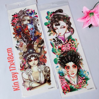 Combo 2 tấm hình xăm dán cô gái kín tay màu 17x48cm- mua 2 combo tặng bắp tay
