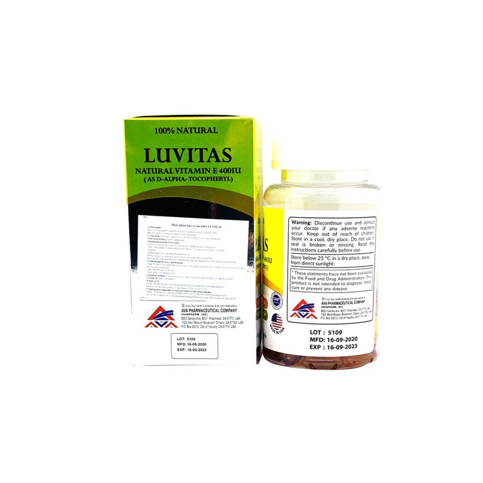 LUVITAS NATURAL 400IU BỔ SUNG VITAMIN E TỰ NHIÊN GIÚP ĐẸP DA, CHỐNG LÃO HÓA | NHẬP KHẨU CHÍNH HÃNG USA [ Giá tốt ]