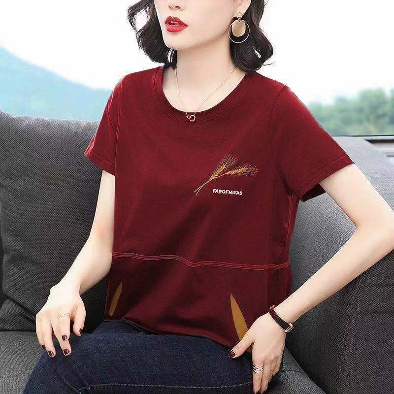 Áo thun tay ngắn cổ tròn cỡ lớn thời trang cho phụ nữ trung niên