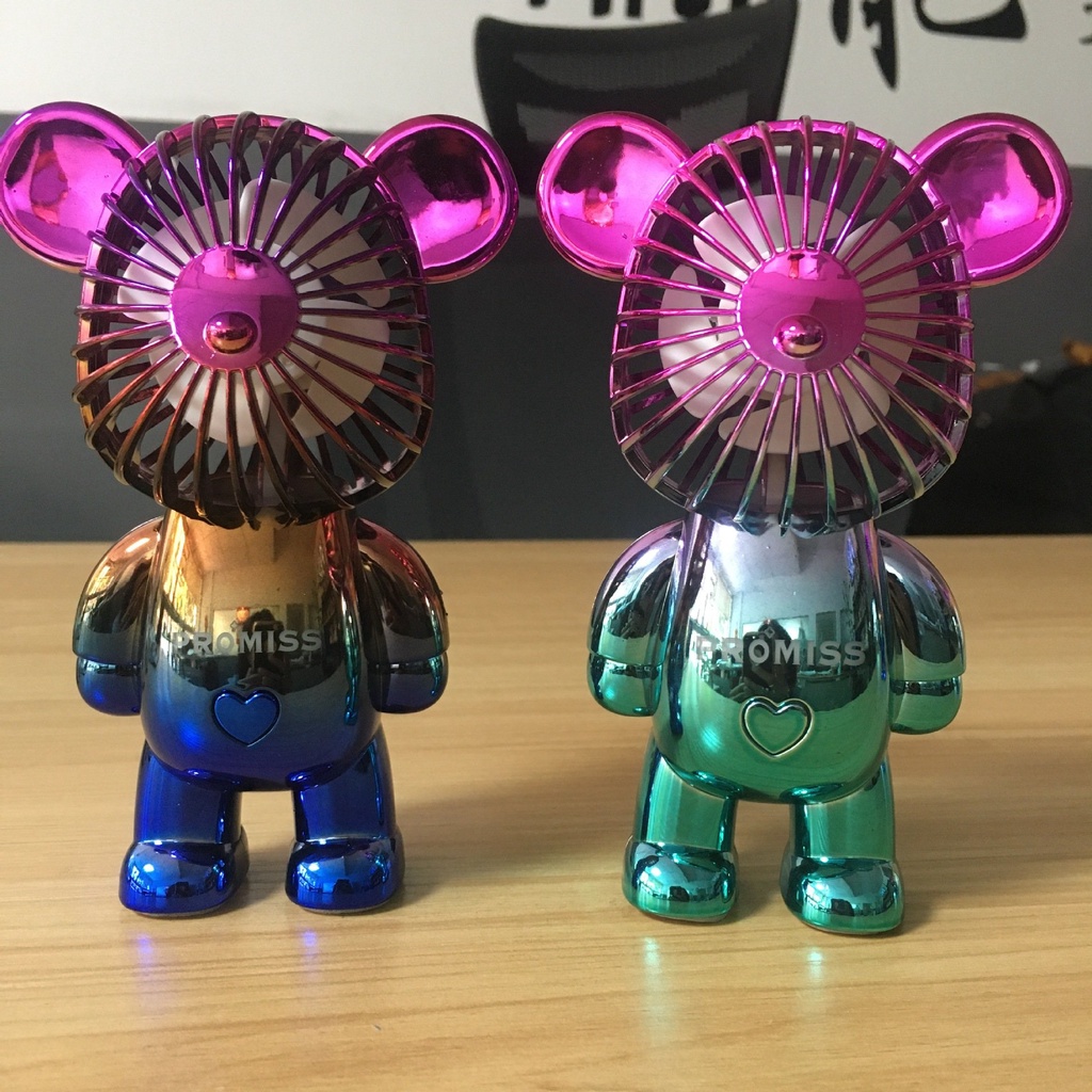 Quạt sạc mini tích điện cầm tay BearBrick đổi màu gradient sạc pin USB, LULINSO Q01