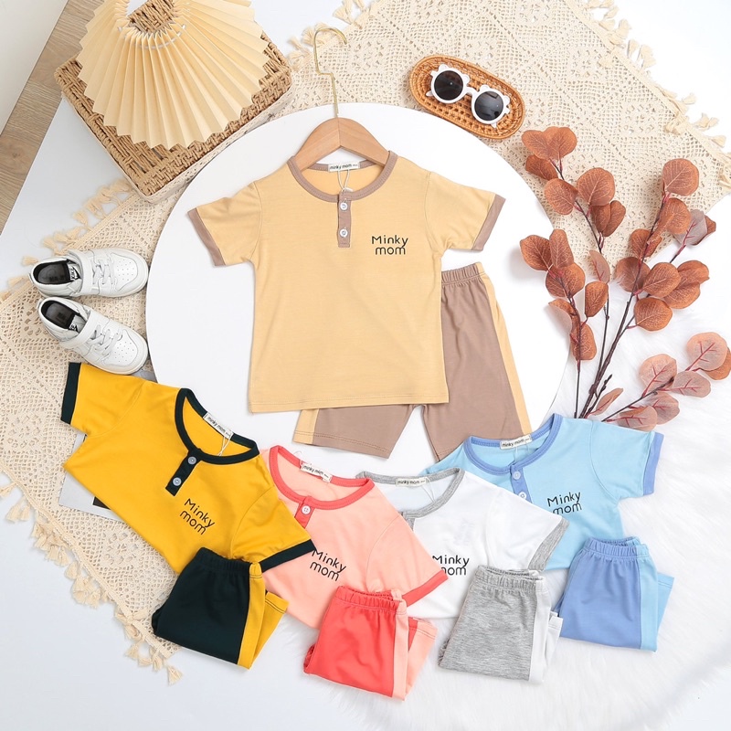 Bộ quần áo cổ trụ phối màu Minky Mom (chất thun lạnh) siêu mát cho bé
