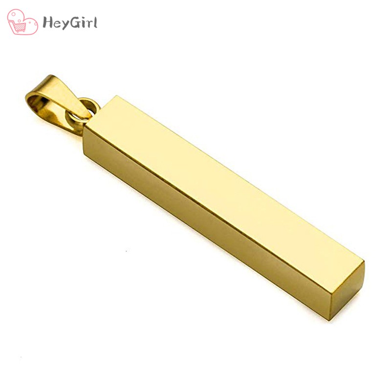 Women Men Stainless Steel Smooth Cuboid Pendant Necklace Personality