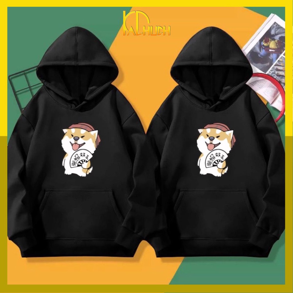 Áo hoodie unisex in cún cầm quạt