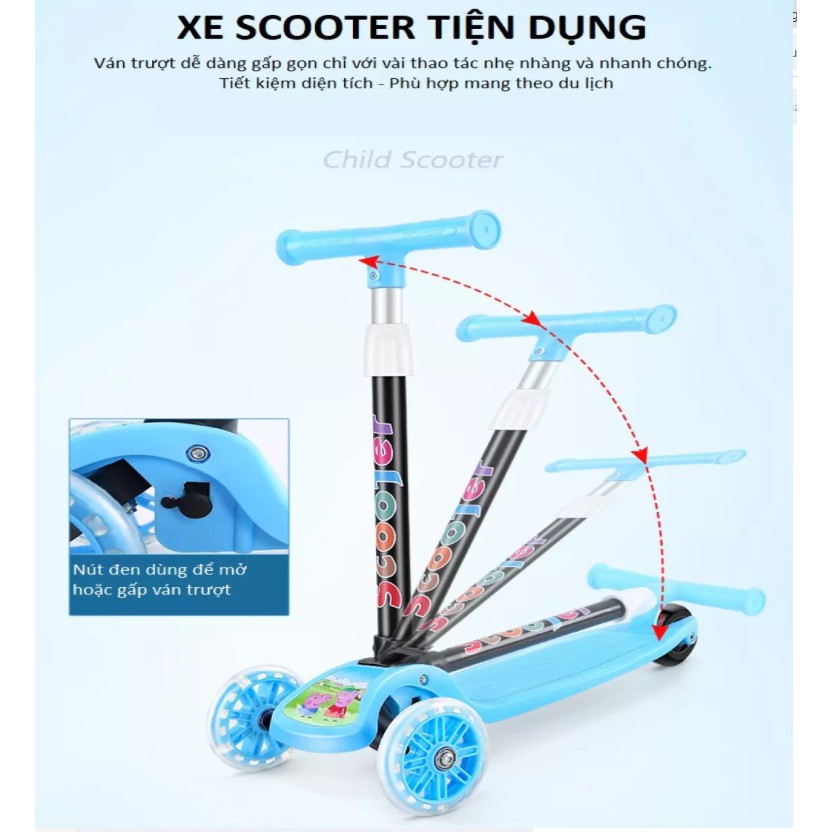 XE TRƯỢT SCOOTER 3 BÁNH PHÁT SÁNG GIÚP BÉ VUI CHƠI NGOÀI TRỜI VÀ TĂNG PHẢN XẠ [XE NHỰA XTR]