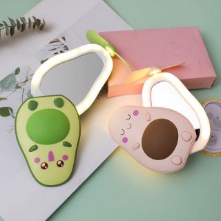 Quạt mini cầm tay hình quả bơ 3in1, đèn led - gương - quạt