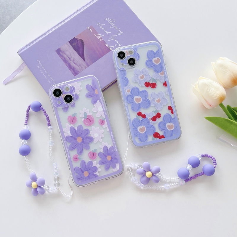 Ốp Điện Thoại Mềm Hình Hoa Tím Có Dây Đeo Cho OPPO Reno 8 8z 7z 5G 7 4G 6z 6 5 5F 4 4F 2F F11 Pro F9 F7 F5 +