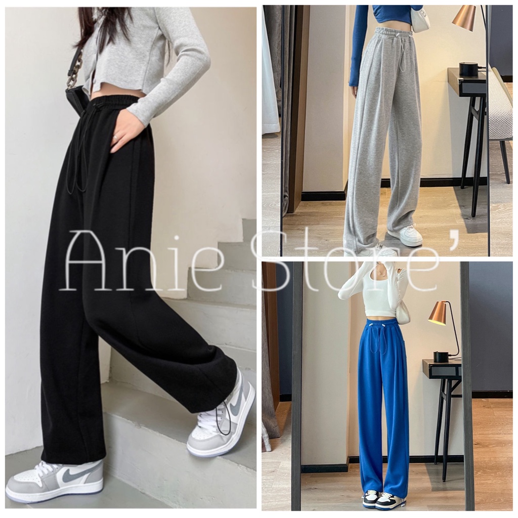 Quần Jogger Nữ Dây Rút Điều Chỉnh Ống Rộng 🦋 Quần Nỉ Tăm Thể Thao Cạp Chun 3 Màu 🦋