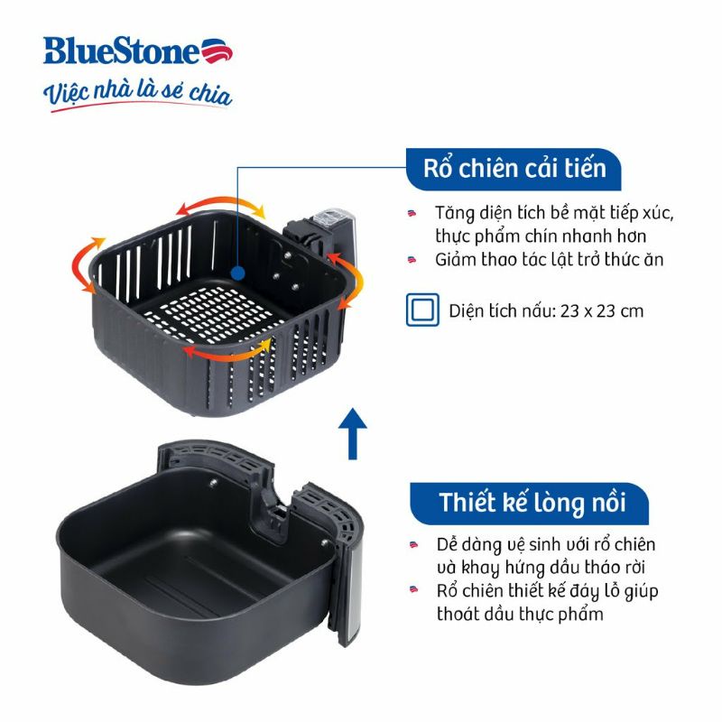 Nồi chiên không dầu điện tử BlueStone AFB-5878 - 5.5 Lít, Công nghệ làm nóng Rapid Air, Bảo hành chính hãng 2 năm