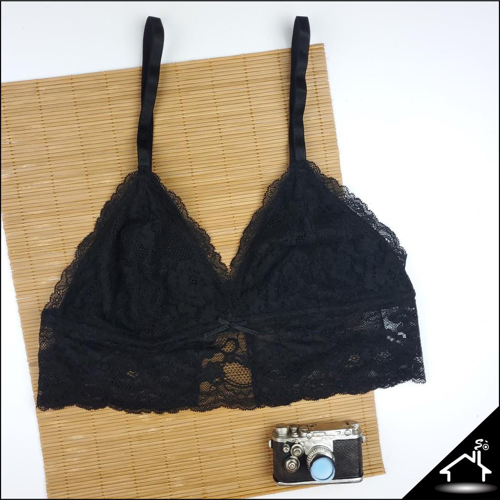 Bộ đồ lót ren không gọng mút vừa gợi cảm màu hoa đen quần công chúa - Nội y sexy by NHÀ SÒ Bralette NS020 | BigBuy360 - bigbuy360.vn