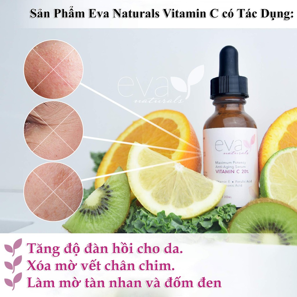 BỘ 3 Serum Chống Lão Hóa, Mờ Thâm và Nếp Nhăn Eva Naturals Vitamin C, Retinol, Hyaluronic Acid (HA)