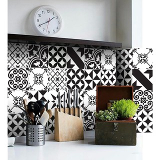 Tranh dán tường Black and White Brick Tile ViethomeDecor