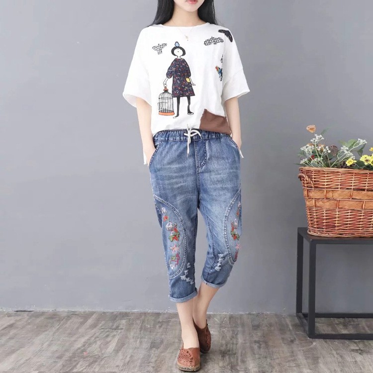 Quần jean bò bagy nữ lưng thun lửng 7 tất SIZE ĐẠI bigsize size M, L, XL, 2XL,3XL