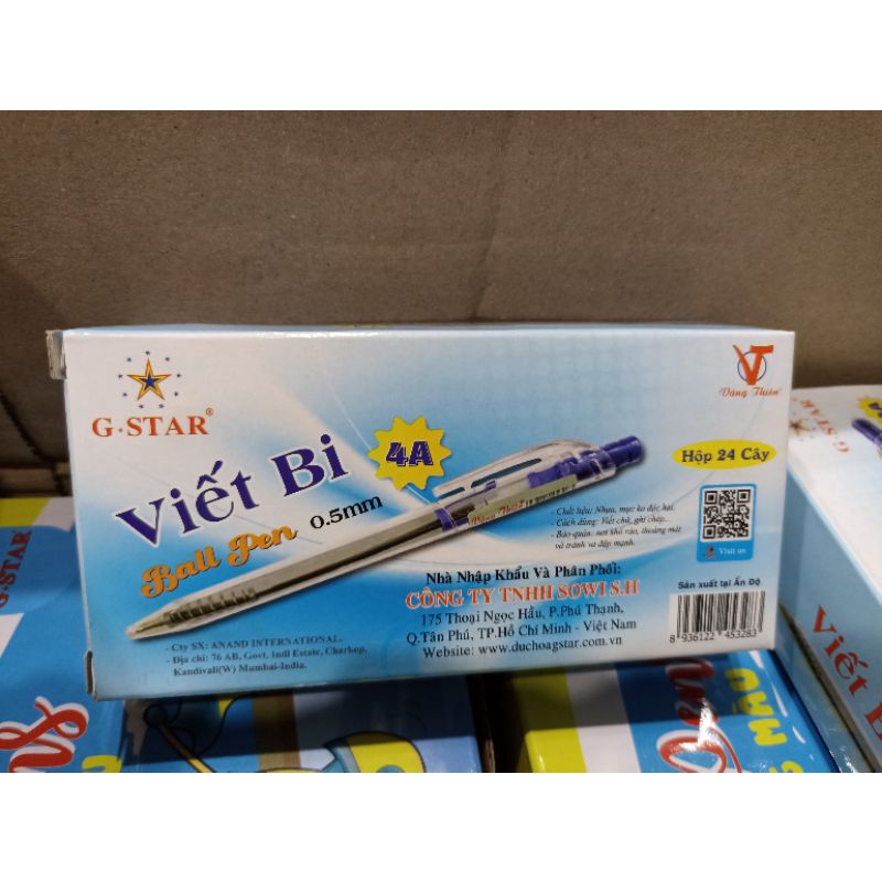 1 cây bút bi mực xanh thân trong Gstar ngòi 0.5mm viết êm