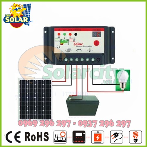 Bộ điều khiển sạc năng lượng mặt trời PWM 10A tự động