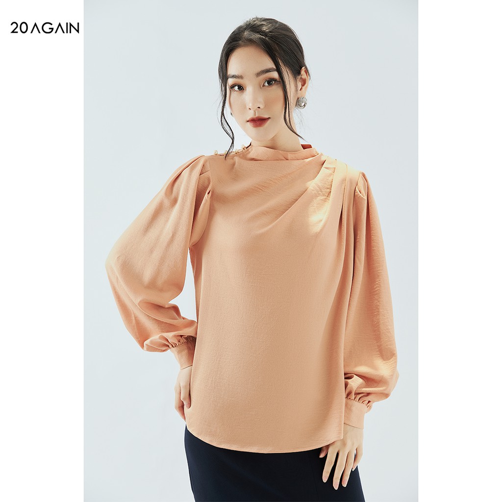 Áo sơ mi nữ dài tay cổ đổ 20AGAIN, thiết kế tay bồng ASA1109