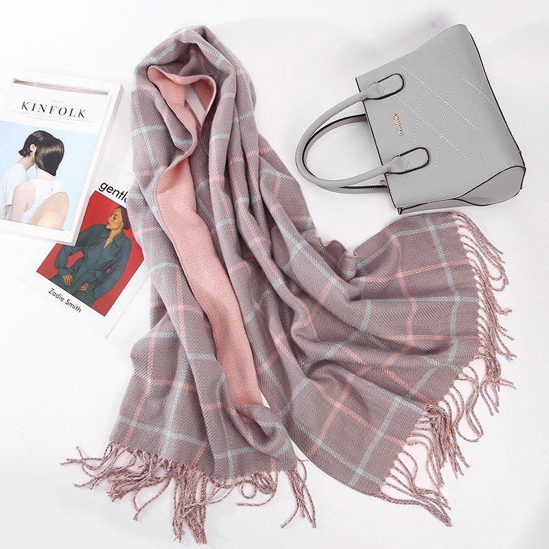Khăn quàng cổ nữ mùa đông len cashmere choàng cổ đẹp giữ ấm họa tiết caro