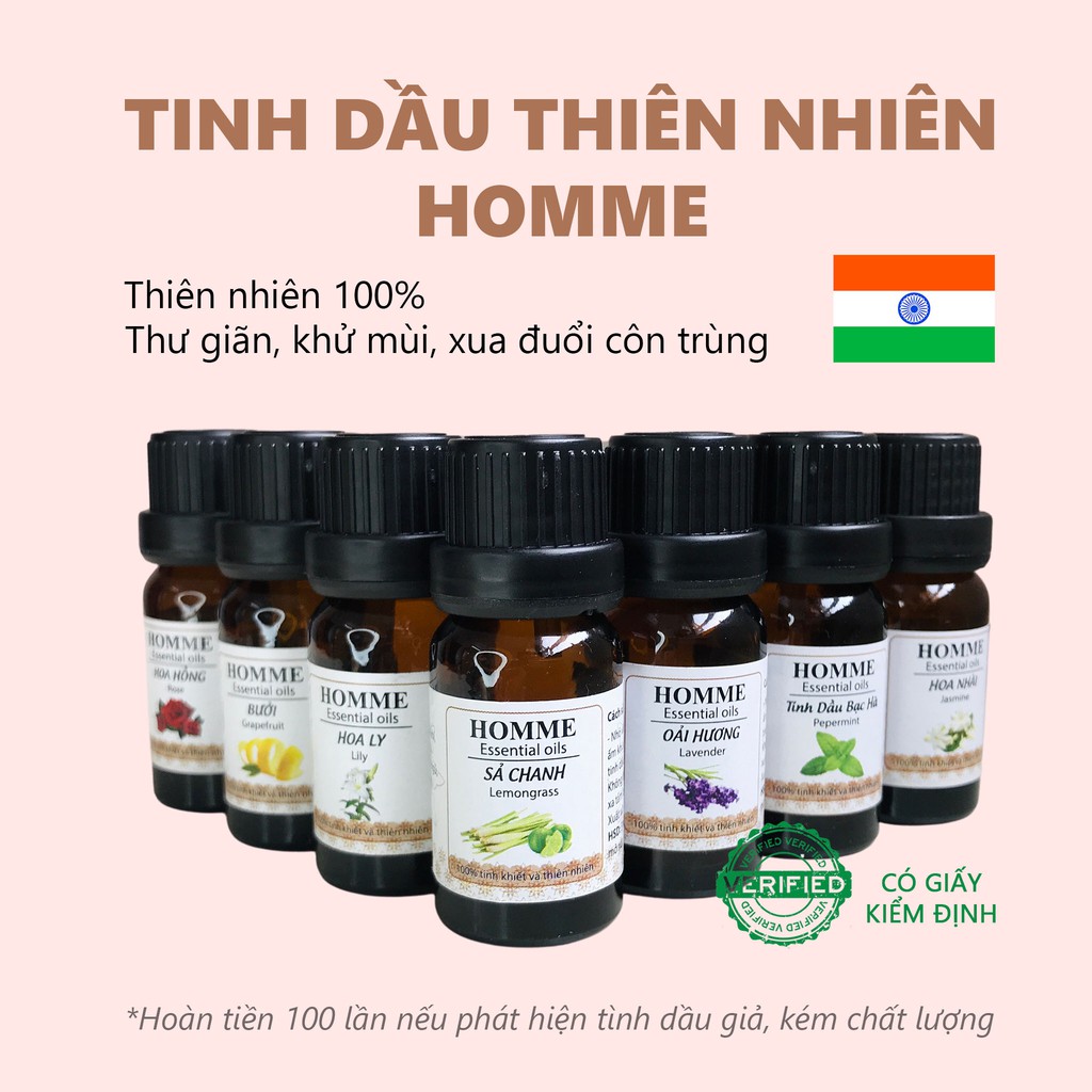 Tinh Dầu Thiên Nhiên Tràm Gió, Sả Chanh, Bạc Hà, Hoa Ly, Hoa Nhài, Vỏ Quế - Homme