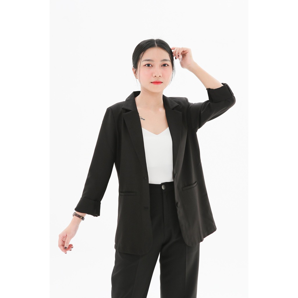 Áo vest nữ blazer KHÀN màu đen tà bầu basic áo khoác công sở tay dài 1 lớp phong cách Hàn Quốc | BigBuy360 - bigbuy360.vn