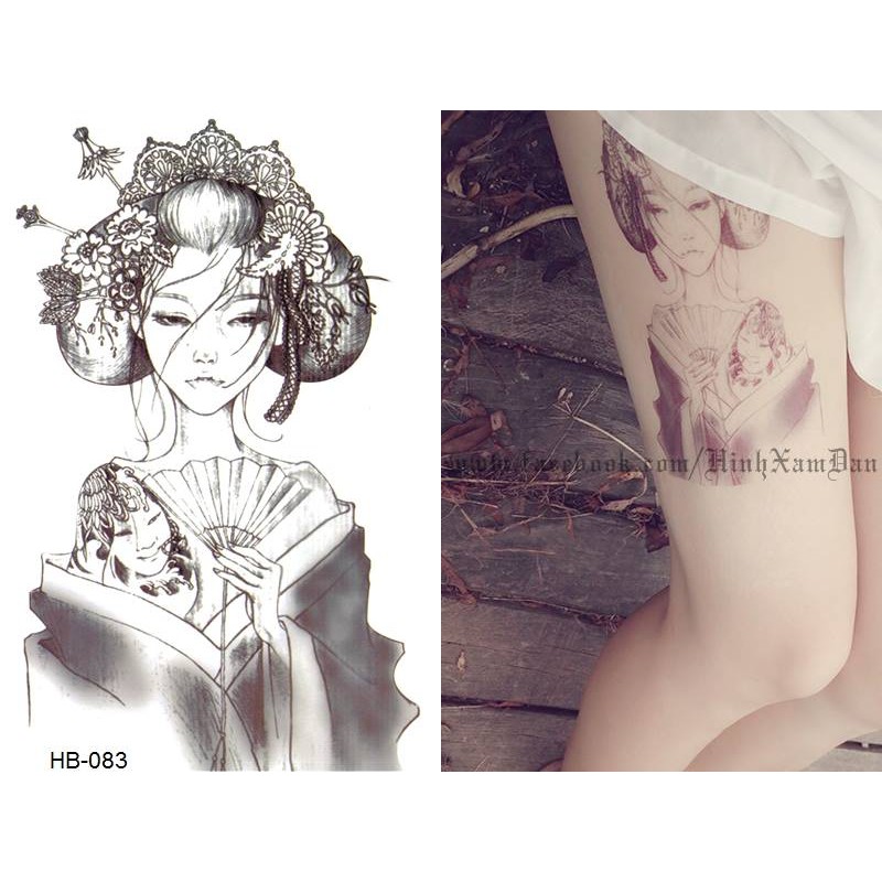 Hình xăm dán nữ tatoo Geisha Nhật - miếng dán hình xăm đẹp dành cho nữ